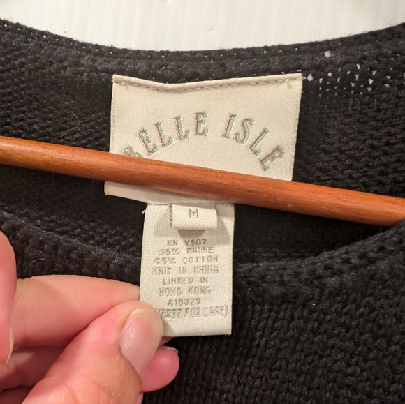 VINTAGE Belle Isle large floral black ramie & cotton chunky knitted sweater - Picture 2 of 13